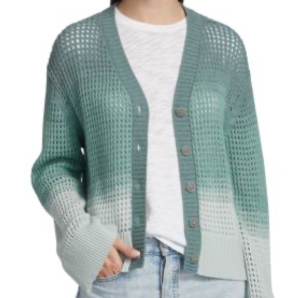 ATM Blue Ombre Wool Blend Open Knit Button Front Wool Cashmere Cardigan Size Xl - Picture 7 of 12